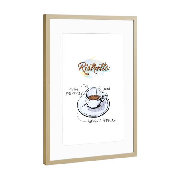 Poster mit Rahmen Gold "Ristretto coffee" artboxONE - Essen & Trinken - Rezept,Drink,Trinken,Coffee,Bar,Zucker,Tasse,Cafe,Kaffee