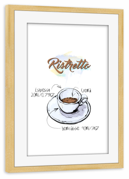 Poster mit Rahmen kiefer "Ristretto coffee" artboxONE - Essen & Trinken - Rezept,Drink,Trinken,Coffee,Bar,Zucker,Tasse,Cafe,Kaffee