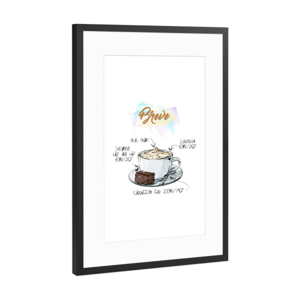 Poster mit Rahmen Schwarz (Metallic) "Breve coffee" artboxONE - Essen & Trinken - Rezept,Drink,Trinken,Coffee,Bar,Zucker,Tasse,Cafe,Kuchen,Kaffee