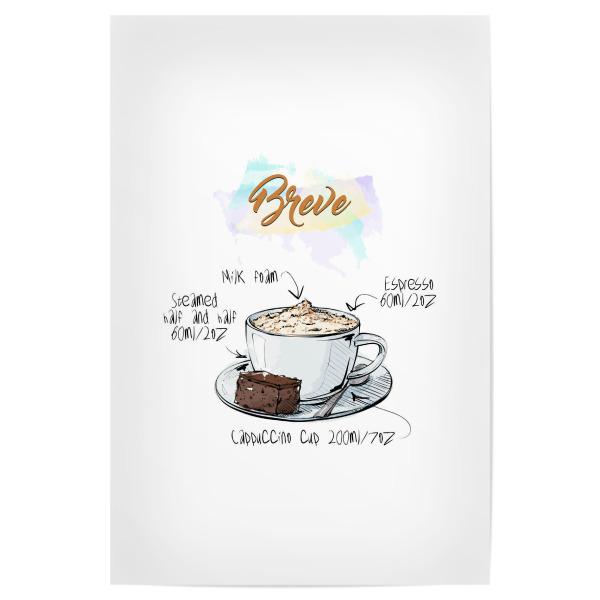 Poster "Breve coffee" artboxONE - Essen & Trinken - Rezept,Drink,Trinken,Coffee,Bar,Zucker,Tasse,Cafe,Kuchen,Kaffee