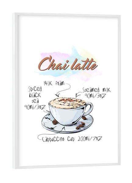 Poster mit weißem Rahmen "Chai latte" artboxONE - Essen & Trinken - Rezept,Drink,Trinken,Coffee,Bar,Zucker,Tasse,Cafe,Kaffee