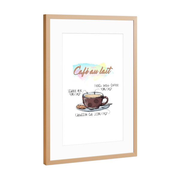 Poster mit Rahmen Kupfer "Café au Lait" artboxONE - Essen & Trinken - Rezept,Drink,Trinken,Coffee,Bar,Zucker,Tasse,Cafe,Kaffee