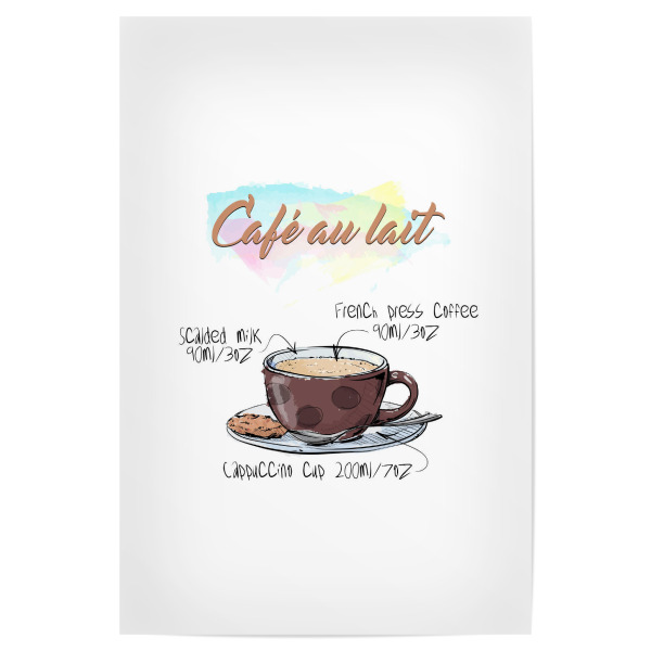Poster "Café au Lait" artboxONE - Essen & Trinken - Rezept,Drink,Trinken,Coffee,Bar,Zucker,Tasse,Cafe,Kaffee