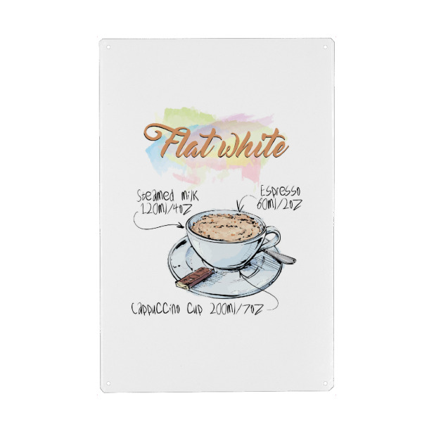 Metall Poster "Flat White coffee" artboxONE - Essen & Trinken - Rezept,Drink,Trinken,Coffee,Bar,Zucker,Tasse,Cafe,Kaffee - Blechschild