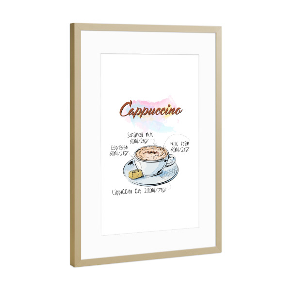 Poster mit Rahmen Gold "Cappuccino coffee" artboxONE - Essen & Trinken - Rezept,Drink,Trinken,Coffee,Bar,Zucker,Tasse,Cafe,Kaffee