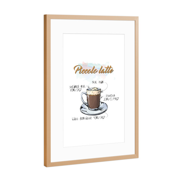 Poster mit Rahmen Kupfer "Piccolo Latte" artboxONE - Essen & Trinken - Rezept,Drink,Trinken,Coffee,Bar,Zucker,Tasse,Cafe,Kaffee