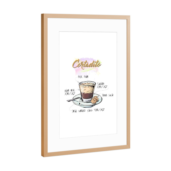 Poster mit Rahmen Kupfer "Cortadito coffee" artboxONE - Essen & Trinken - Rezept,Drink,Trinken,Coffee,Bar,Zucker,Tasse,Cafe,Kaffee
