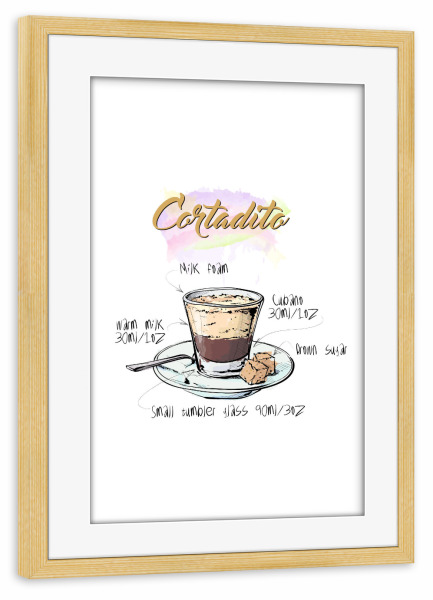 Poster mit Rahmen kiefer "Cortadito coffee" artboxONE - Essen & Trinken - Rezept,Drink,Trinken,Coffee,Bar,Zucker,Tasse,Cafe,Kaffee