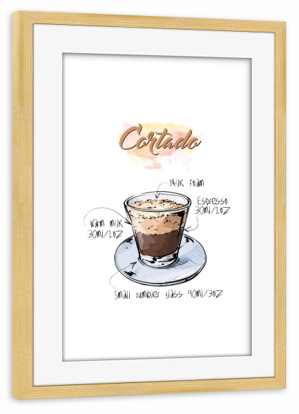 Poster mit Rahmen kiefer "Cortado coffee" artboxONE - Essen & Trinken - Rezept,Drink,Trinken,Coffee,Bar,Zucker,Tasse,Cafe,Kaffee