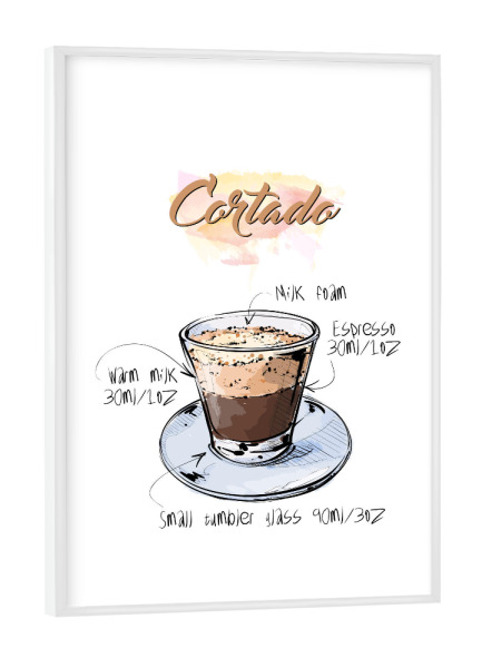 Poster mit weißem Rahmen "Cortado coffee" artboxONE - Essen & Trinken - Rezept,Drink,Trinken,Coffee,Bar,Zucker,Tasse,Cafe,Kaffee