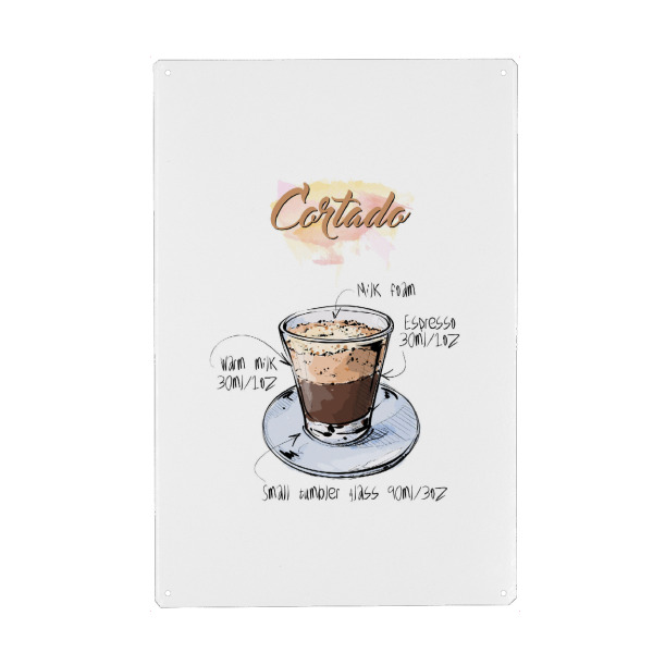 Metall Poster "Cortado coffee" artboxONE - Essen & Trinken - Rezept,Drink,Trinken,Coffee,Bar,Zucker,Tasse,Cafe,Kaffee - Blechschild