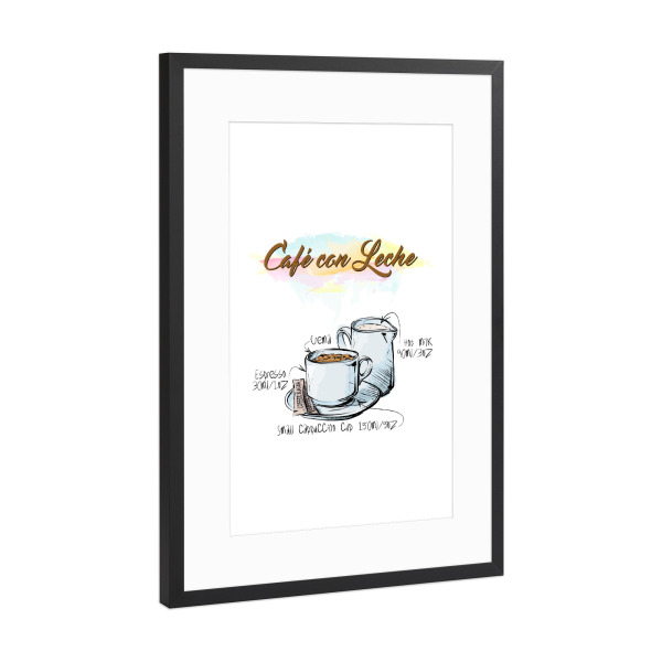 Poster mit Rahmen Schwarz (Metallic) "Café con Leche" artboxONE - Essen & Trinken - Rezept,Drink,Trinken,Coffee,Bar,Zucker,Tasse,Cafe,Sahne,Kaffee
