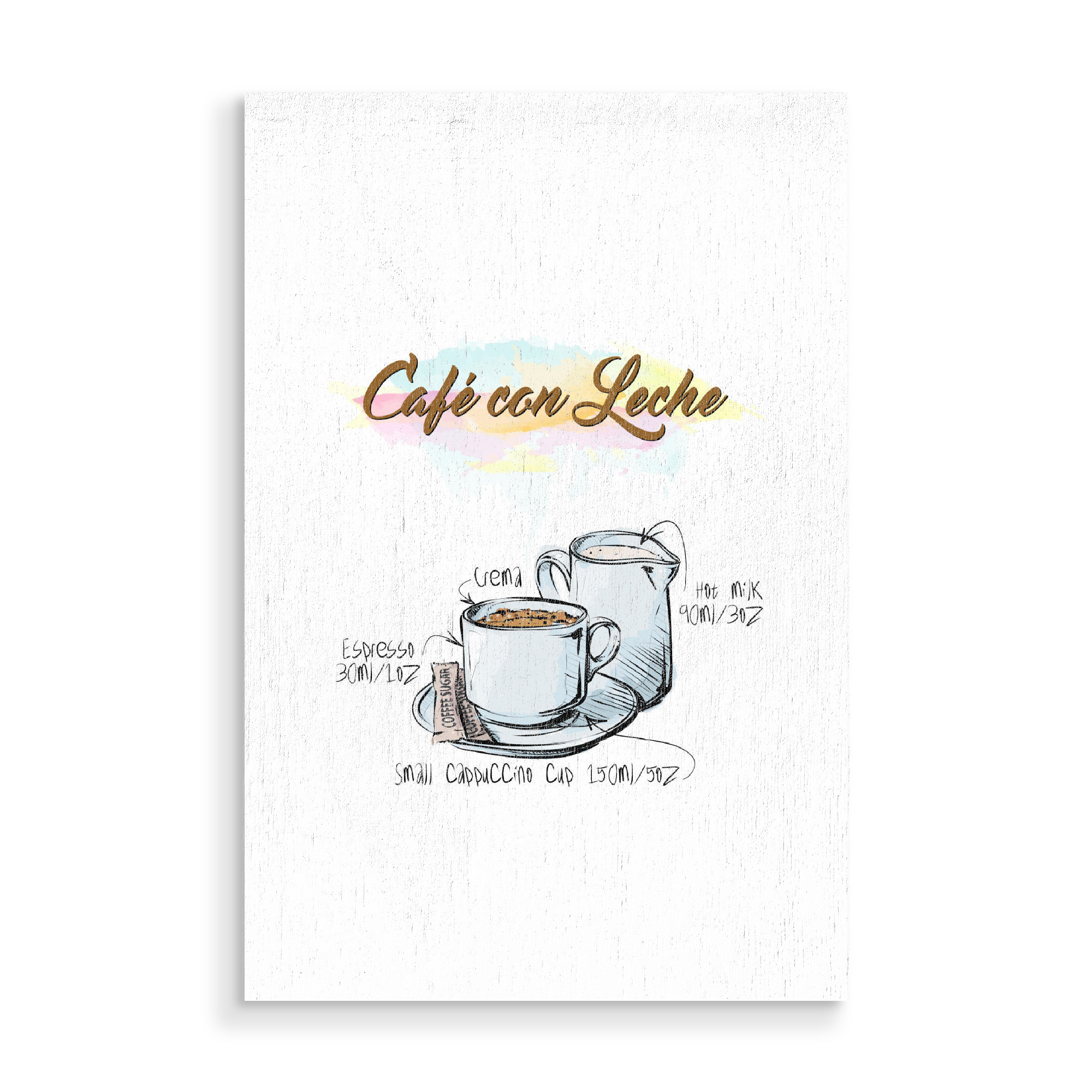 Holzbild "Café con Leche" artboxONE - Essen & Trinken - Rezept,Drink,Trinken,Coffee,Bar,Zucker,Tasse,Cafe,Sahne,Kaffee