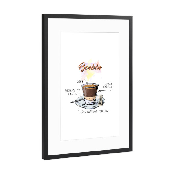 Poster mit Rahmen Schwarz (Metallic) "Bonbon coffee" artboxONE - Essen & Trinken - Rezept,Drink,Trinken,Coffee,Bar,Zucker,Tasse,Cafe,Kaffee