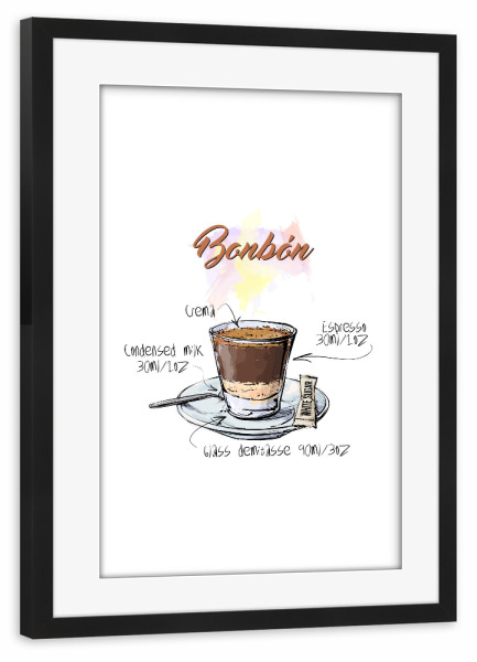 Poster mit Rahmen schwarz "Bonbon coffee" artboxONE - Essen & Trinken - Rezept,Drink,Trinken,Coffee,Bar,Zucker,Tasse,Cafe,Kaffee