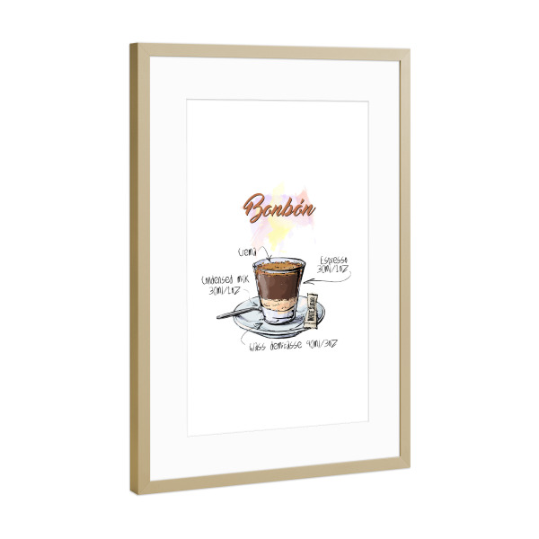Poster mit Rahmen Gold "Bonbon coffee" artboxONE - Essen & Trinken - Rezept,Drink,Trinken,Coffee,Bar,Zucker,Tasse,Cafe,Kaffee