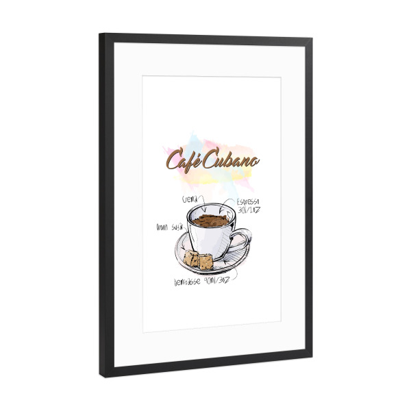Poster mit Rahmen Schwarz (Metallic) "Café Cubano" artboxONE - Essen & Trinken - Rezept,Drink,Trinken,Coffee,Bar,Zucker,Tasse,Cafe,Kaffee