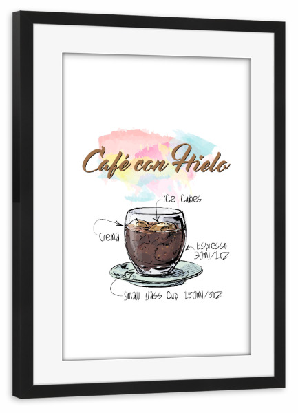 Poster mit Rahmen schwarz "Café Con Hielo" artboxONE - Essen & Trinken - Rezept,Drink,Trinken,Coffee,Bar,Zucker,Tasse,Cafe,Ice kugel,Kaffee