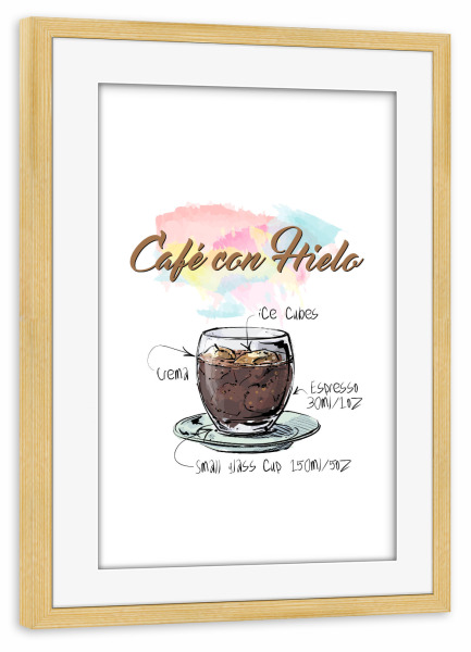 Poster mit Rahmen kiefer "Café Con Hielo" artboxONE - Essen & Trinken - Rezept,Drink,Trinken,Coffee,Bar,Zucker,Tasse,Cafe,Ice kugel,Kaffee