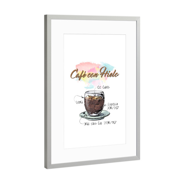Poster mit Rahmen Silber "Café Con Hielo" artboxONE - Essen & Trinken - Rezept,Drink,Trinken,Coffee,Bar,Zucker,Tasse,Cafe,Ice kugel,Kaffee
