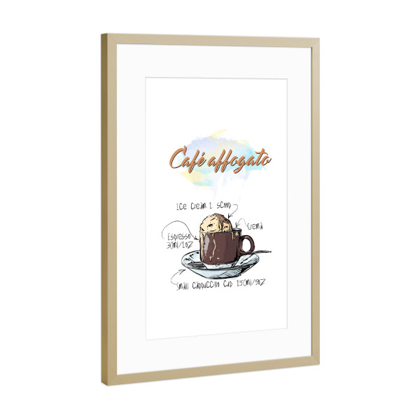 Poster mit Rahmen Gold "Café Affogato" artboxONE - Essen & Trinken - Rezept,Drink,Trinken,Coffee,Bar,Zucker,Tasse,Cafe,Ice,Kaffee