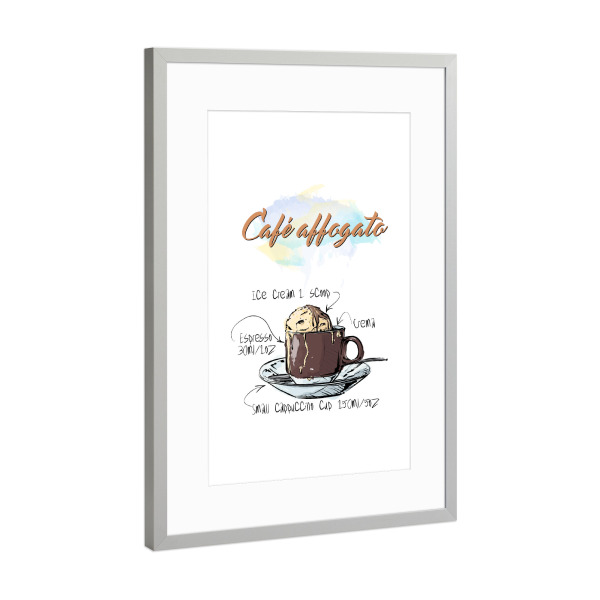 Poster mit Rahmen Silber "Café Affogato" artboxONE - Essen & Trinken - Rezept,Drink,Trinken,Coffee,Bar,Zucker,Tasse,Cafe,Ice,Kaffee