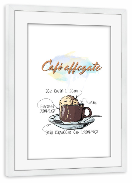 Poster mit Rahmen weiß "Café Affogato" artboxONE - Essen & Trinken - Rezept,Drink,Trinken,Coffee,Bar,Zucker,Tasse,Cafe,Ice,Kaffee