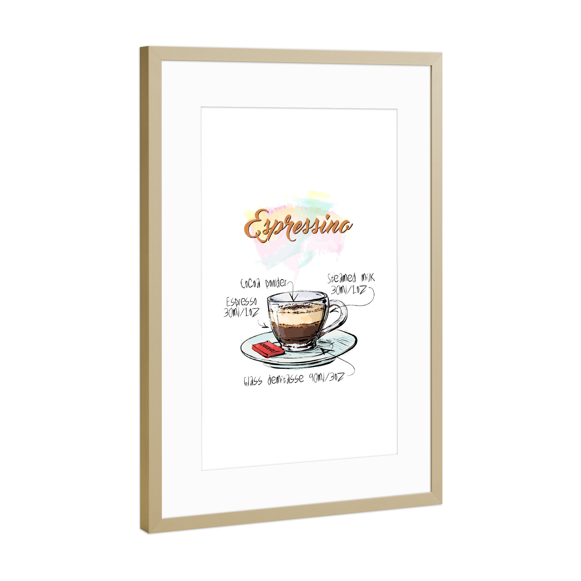 Poster mit Rahmen Gold "Espressino coffee" artboxONE - Essen & Trinken - Rezept,Drink,Trinken,Coffee,Bar,Zucker,Tasse,Cafe,Kaffee