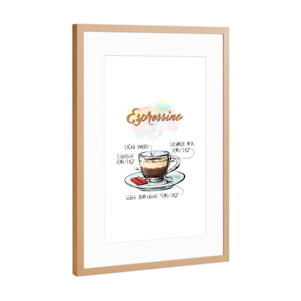 Poster mit Rahmen Kupfer "Espressino coffee" artboxONE - Essen & Trinken - Rezept,Drink,Trinken,Coffee,Bar,Zucker,Tasse,Cafe,Kaffee