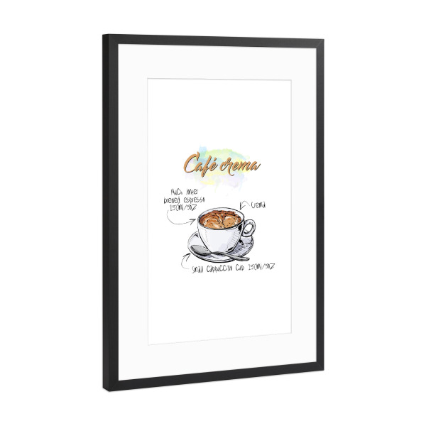 Poster mit Rahmen Schwarz (Metallic) "Café Crema" artboxONE - Essen & Trinken - Rezept,Drink,Trinken,Coffee,Bar,Zucker,Tasse,Cafe,Kaffee