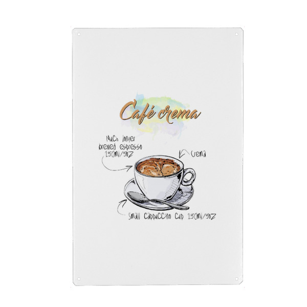 Metall Poster "Café Crema" artboxONE - Essen & Trinken - Rezept,Drink,Trinken,Coffee,Bar,Zucker,Tasse,Cafe,Kaffee - Blechschild