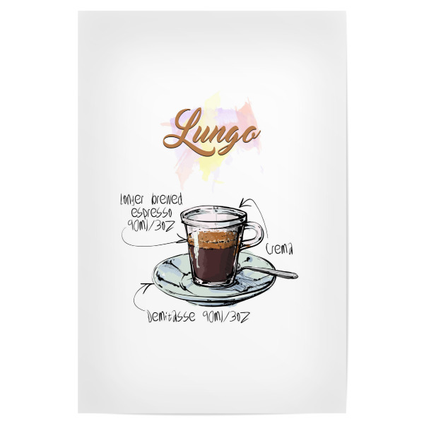 Poster "Lungo coffee" artboxONE - Essen & Trinken - Rezept,Drink,Trinken,Coffee,Bar,Zucker,Tasse,Cafe,Kaffee