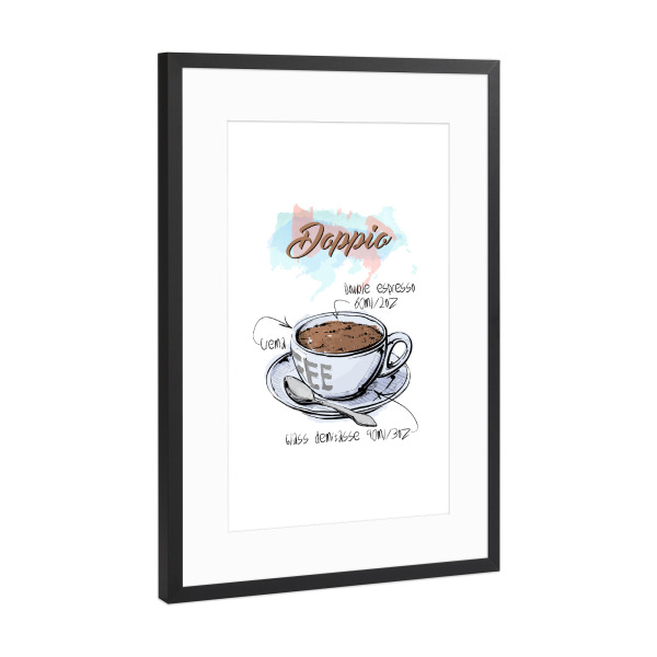 Poster mit Rahmen Schwarz (Metallic) "Dopio coffee" artboxONE - Essen & Trinken - Rezept,Drink,Trinken,Coffee,Bar,Zucker,Tasse,Cafe,Kaffee