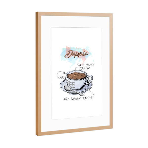 Poster mit Rahmen Kupfer "Dopio coffee" artboxONE - Essen & Trinken - Rezept,Drink,Trinken,Coffee,Bar,Zucker,Tasse,Cafe,Kaffee