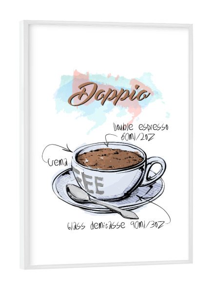 Poster mit weißem Rahmen "Dopio coffee" artboxONE - Essen & Trinken - Rezept,Drink,Trinken,Coffee,Bar,Zucker,Tasse,Cafe,Kaffee