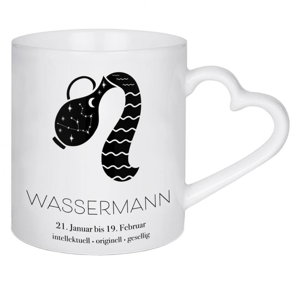 Herztasse "Motiv Sternzeichen Wassermann" artboxONE - Typografie,Natur,Tiere,Menschen,Schwarzweiß