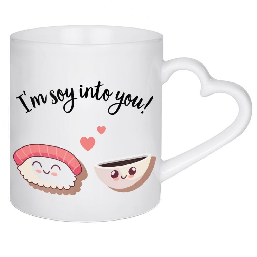 Herztasse "I ́m soy into you" artboxONE - Typografie,Essen & Trinken,Menschen,Liebe