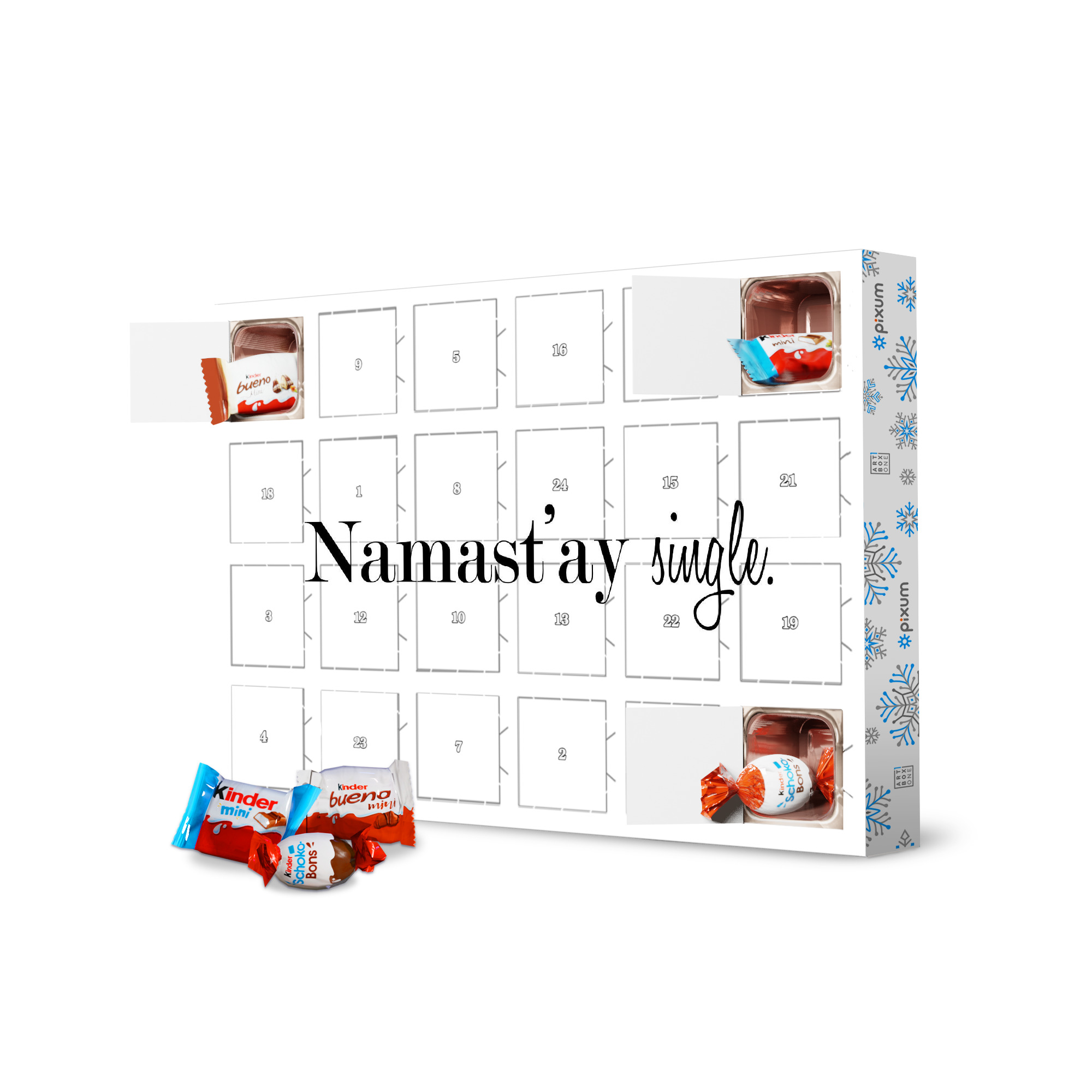 Adventskalender mit Produkten von Kinder Namastay Single artboxONE Adventskalender Typografie