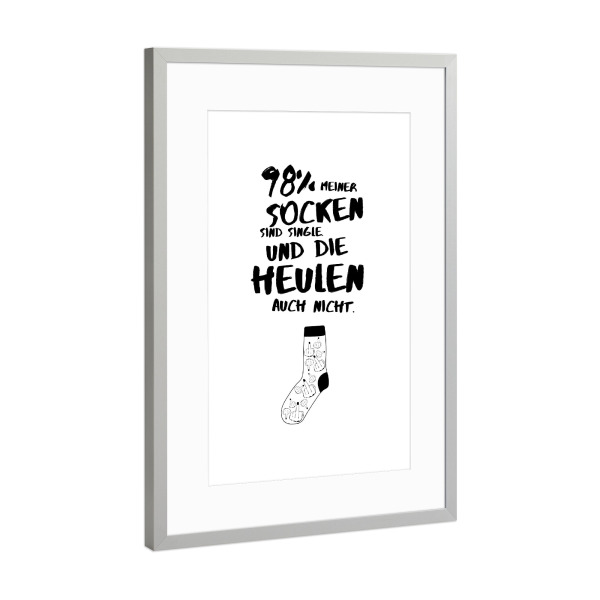 Poster mit Rahmen Silber "Socken" artboxONE - Typografie,Schwarzweiß,Lustig