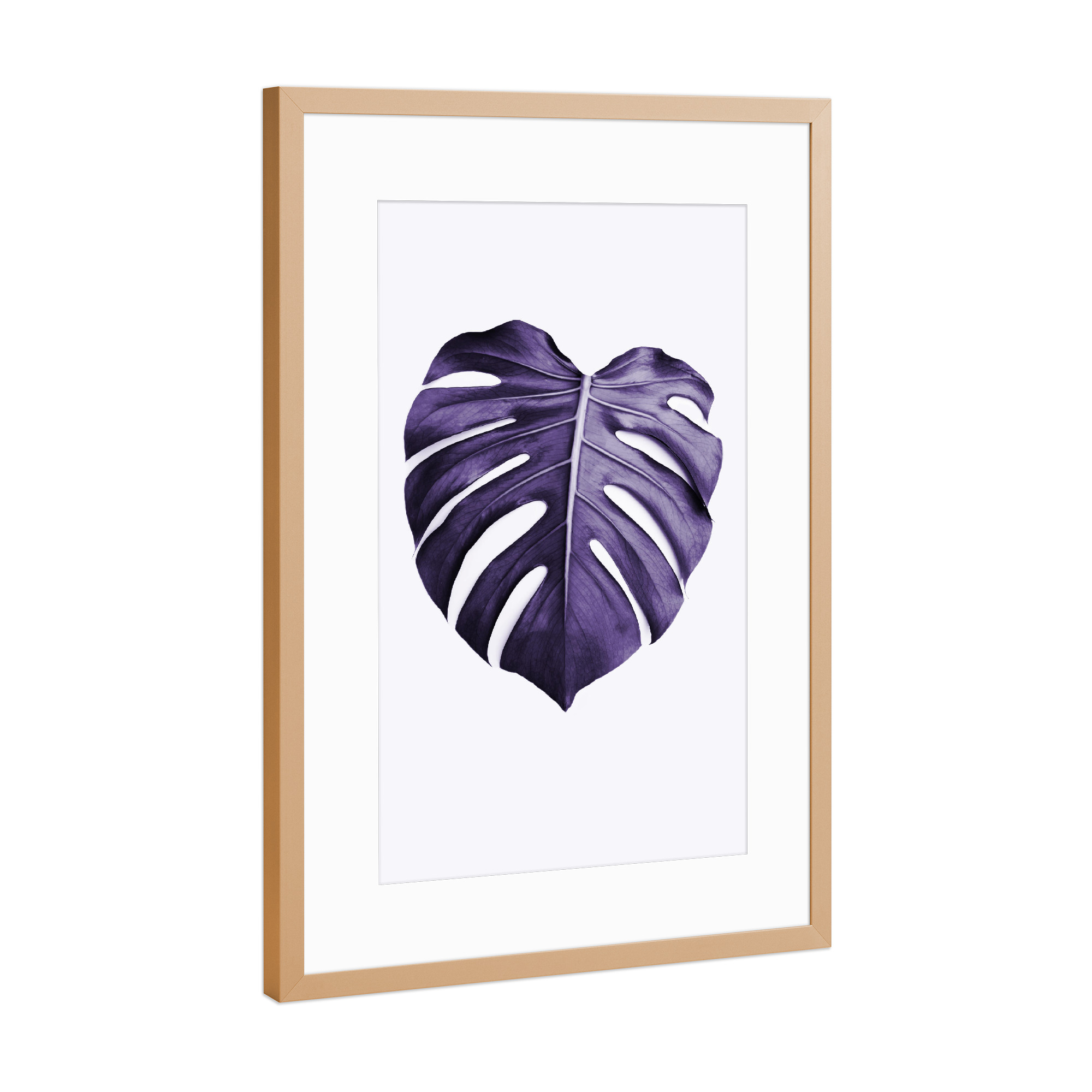 Poster mit Rahmen Kupfer "Purple Monstera" artboxONE - Natur,Ultraviolet - Ultraviolet,Leaf,Monstera leaf,Purple,Minimalist,Modern plant,Leaf photo