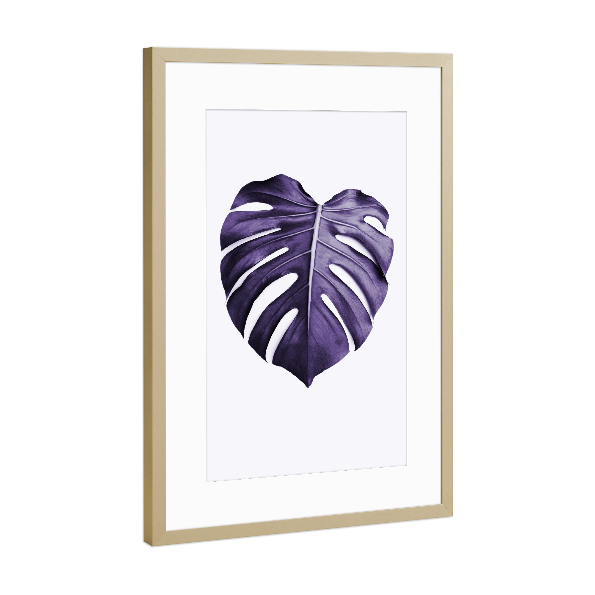 Poster mit Rahmen Gold "Purple Monstera" artboxONE - Natur,Ultraviolet - Ultraviolet,Leaf,Monstera leaf,Purple,Minimalist,Modern plant,Leaf photo