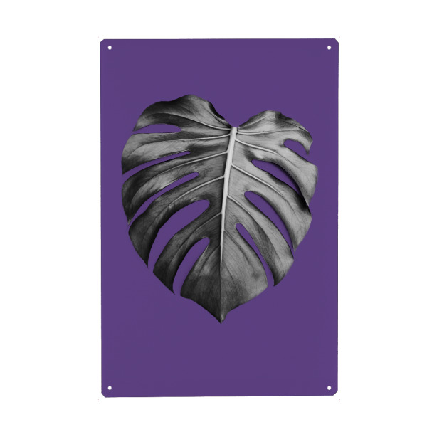 Holzbild "Monstera Leaf 3" artboxONE - Natur,Ultraviolet - Ultraviolet,Leaf,Modern,Monstera leaf,Palm leaf,Purple