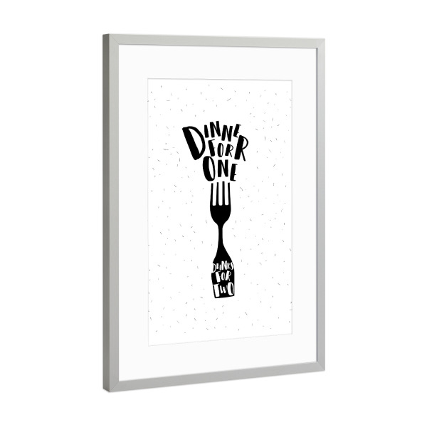 Poster mit Rahmen Silber "Dinner" artboxONE - Typografie,Essen & Trinken,Schwarzweiß,Essen & Trinken / Alkohol