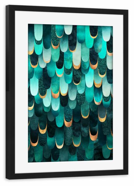 Poster mit Rahmen schwarz "Feathered - Turquoise" artboxONE - Abstrakt - Graphic,Abstract,Pattern,Turquouse,Ocean,Mermaid,Scales