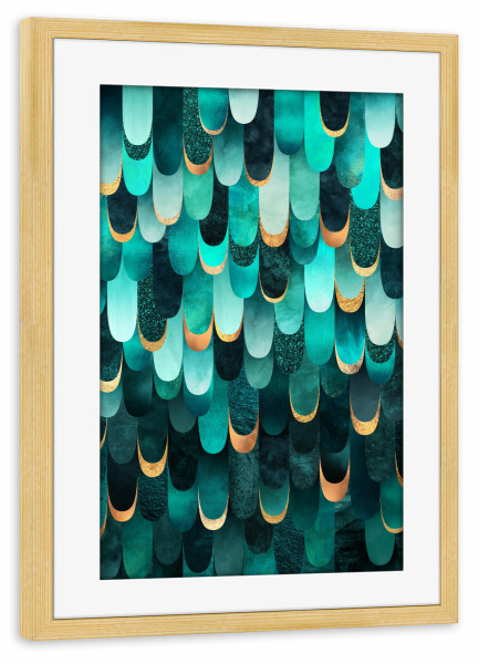 Poster mit Rahmen kiefer "Feathered - Turquoise" artboxONE - Abstrakt - Graphic,Abstract,Pattern,Turquouse,Ocean,Mermaid,Scales
