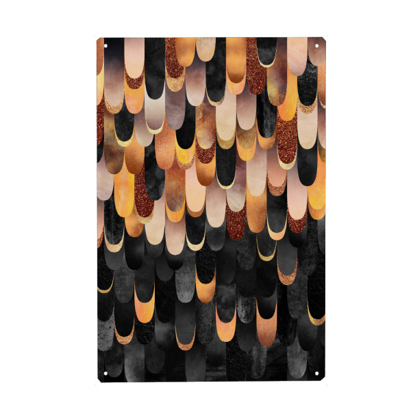 Holzbild "Feathered - Copper And Black" artboxONE - Abstrakt - Graphic,Abstract,Pattern,Copper,Black and copper,Scales,Mermaid