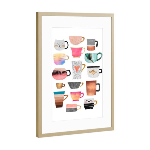 Poster mit Rahmen Gold "Coffee Cups Collection" artboxONE - Essen & Trinken - Graphic,Coffee,Coffee cups,Mugs,Cups,Kitchen,Cute,Pretty,Collection,Café