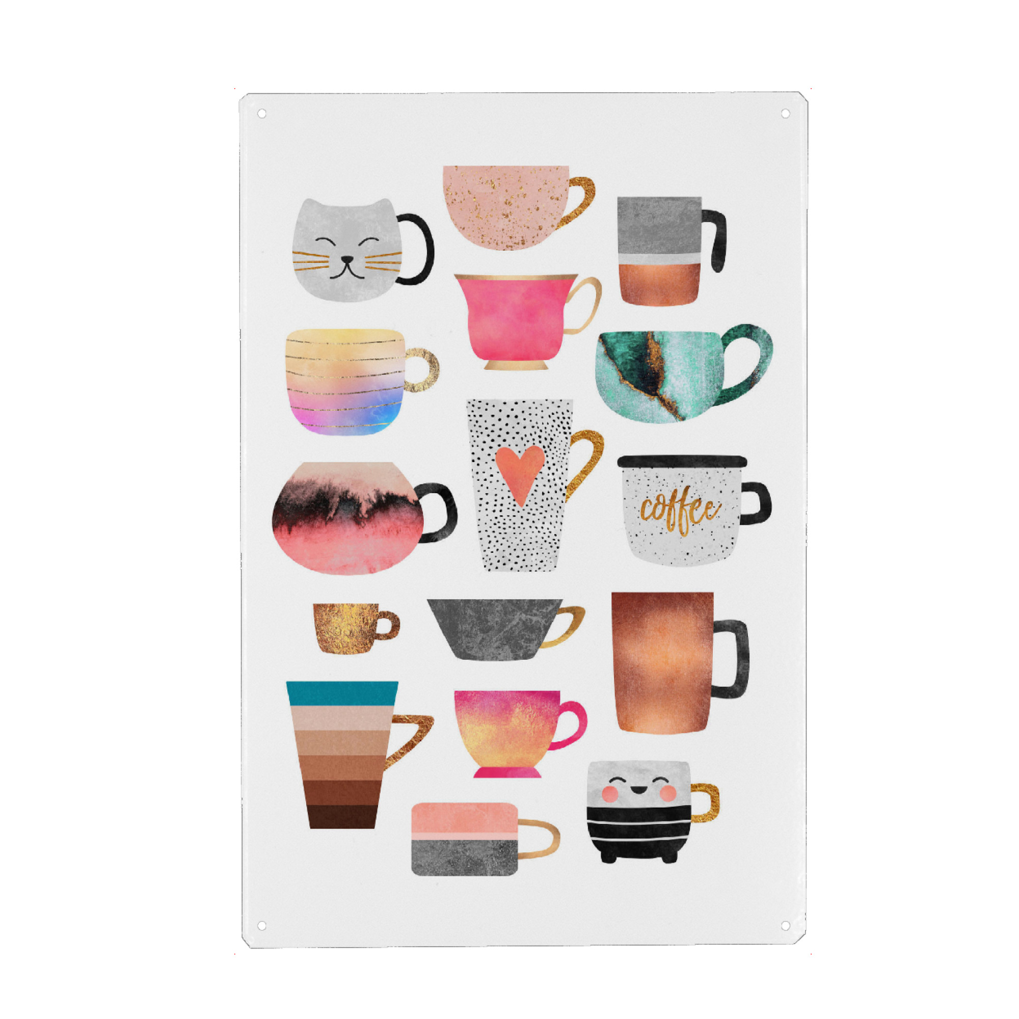 Holzbild "Coffee Cups Collection" artboxONE - Essen & Trinken - Graphic,Coffee,Coffee cups,Mugs,Cups,Kitchen,Cute,Pretty,Collection,Café