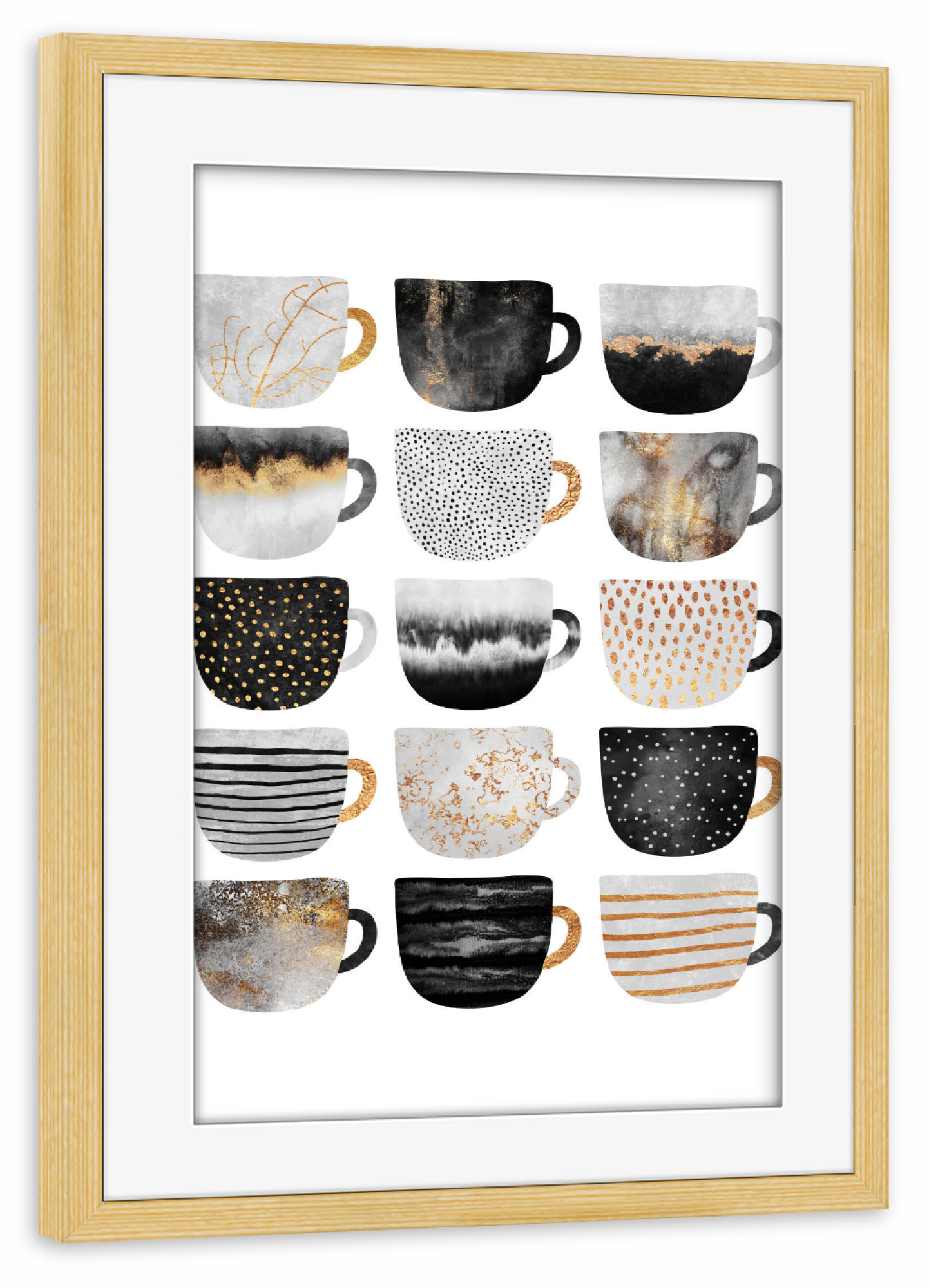 Poster mit Rahmen kiefer "Pretty Coffee Cups 3" artboxONE - Essen & Trinken - Coffee,Coffee cups,Kitchen,Café,Tea,Teacups,Mugs