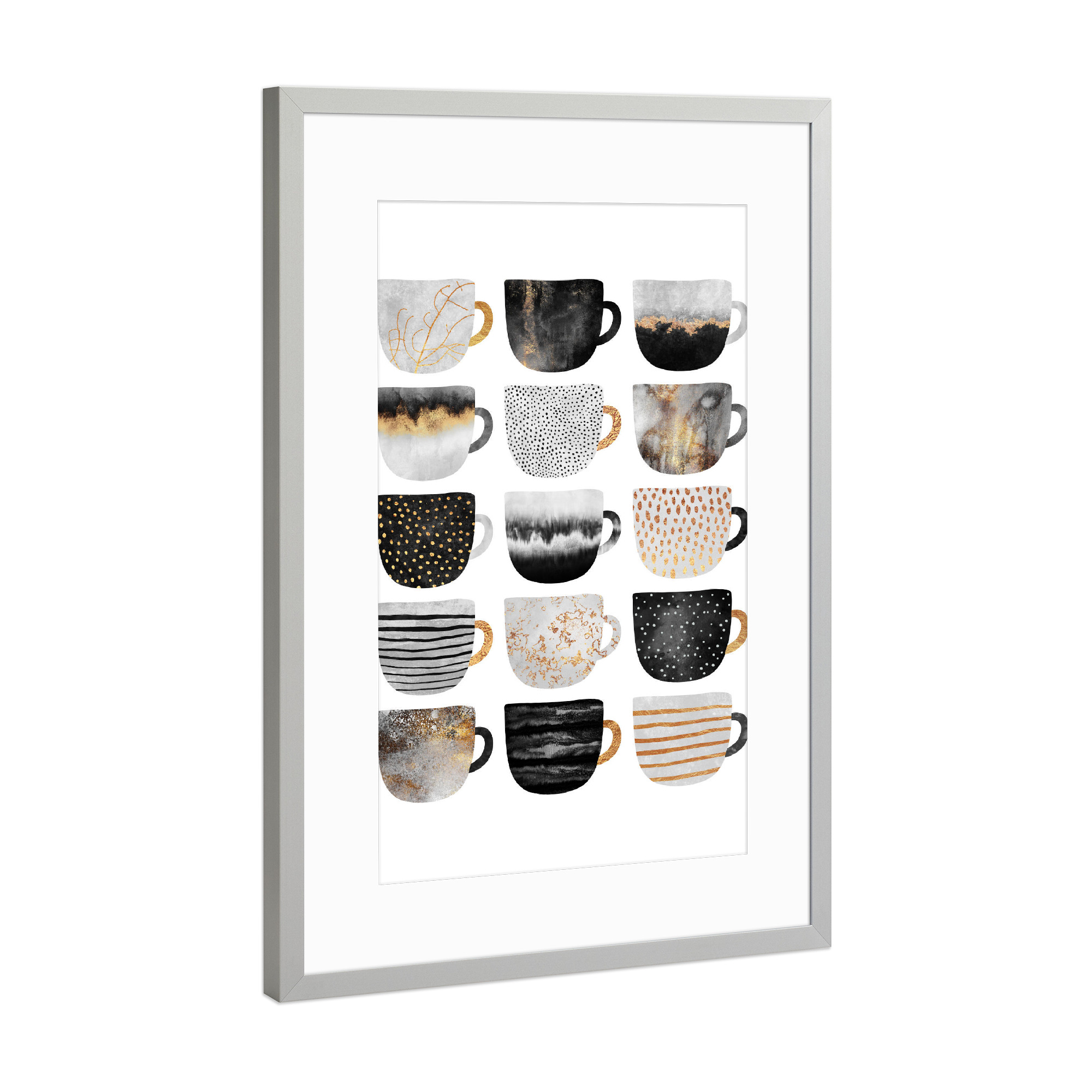 Poster mit Rahmen Silber "Pretty Coffee Cups 3" artboxONE - Essen & Trinken - Coffee,Coffee cups,Kitchen,Café,Tea,Teacups,Mugs